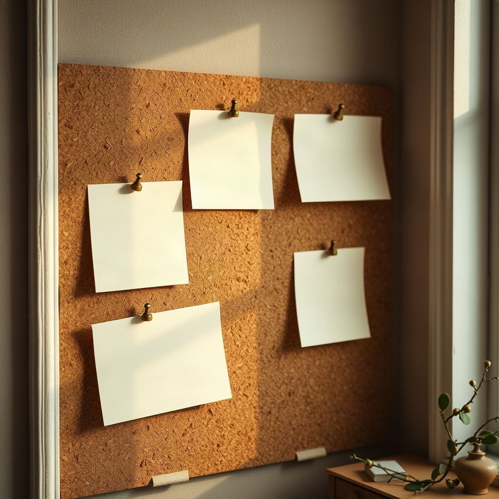 Cork board with cream notes